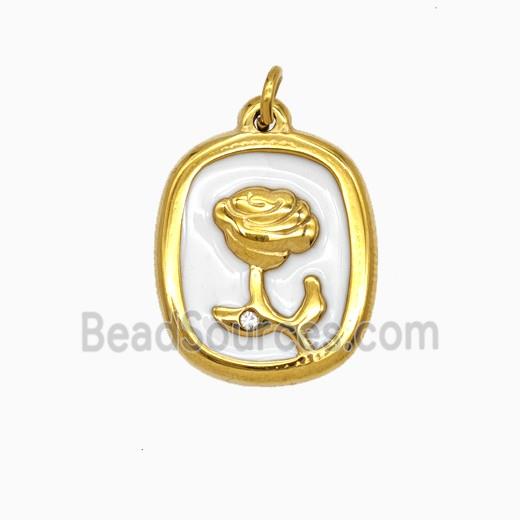Stainless Steel Flower Pendant White Enamel Gold plated