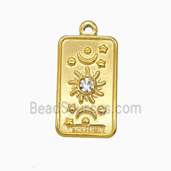 Stainless Steel Tarot Card Pendant Pave Rhinestone Sun Moon Gold plated