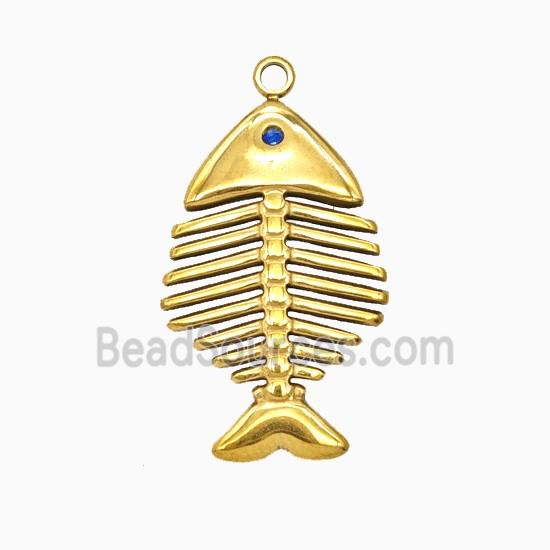 Stainless Steel Fishbone Pendant Gold Plated