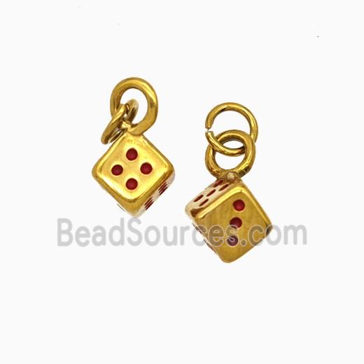 Stainless Steel Dice Pendant Red Enamel Gold Plated