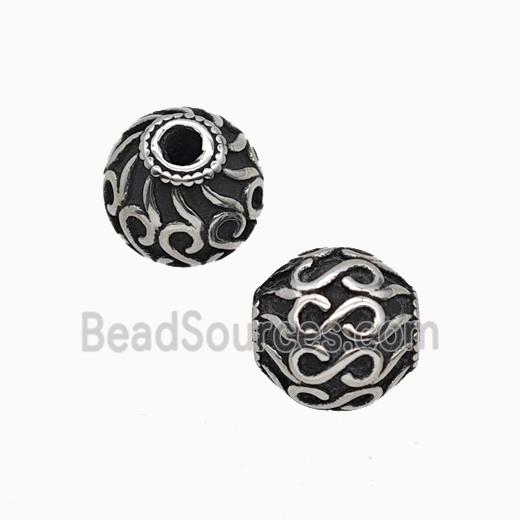 Stainless Steel Round Beads Antique Silver