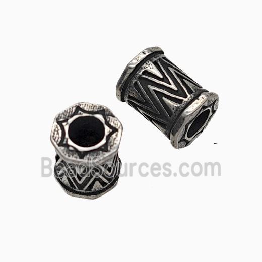 Stainless Steel Tube Beads Large Hole Antique Silver