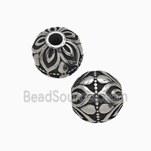 Stainless Steel Round Beads Lotus Antique Silver