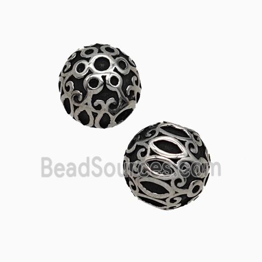 Stainless Steel Round Beads Antique Silver