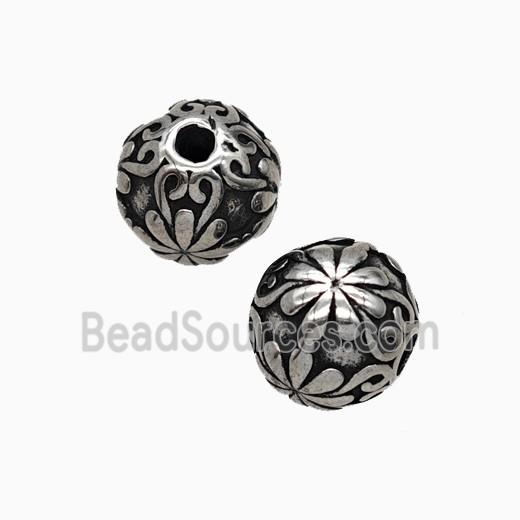 Stainless Steel Round Beads Daisy Flower Antique Silver
