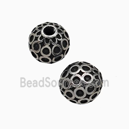 Stainless Steel Round Beads Antique Silver