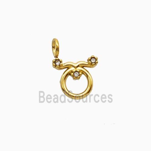 Stainless Steel Pendant Pave Rhinestone Zodiac Taurus Gold Plated