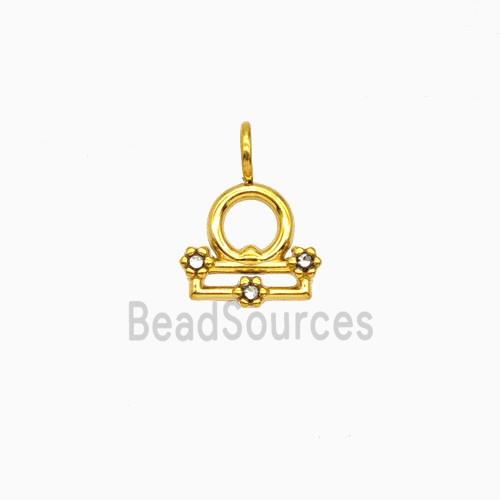 Stainless Steel Pendant Pave Rhinestone Zodiac Libra Gold Plated