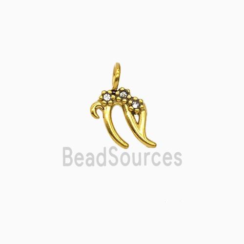 Stainless Steel Pendant Pave Rhinestone Zodiac Capricorn Gold Plated