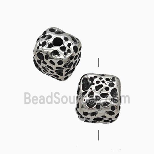 Stainless Steel Cube Beads Hammered Antique Silver