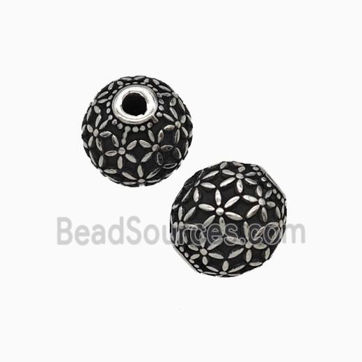 Stainless Steel Round Beads Antique Silver