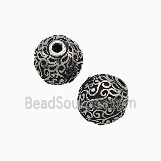 Stainless Steel Round Beads Antique Silver