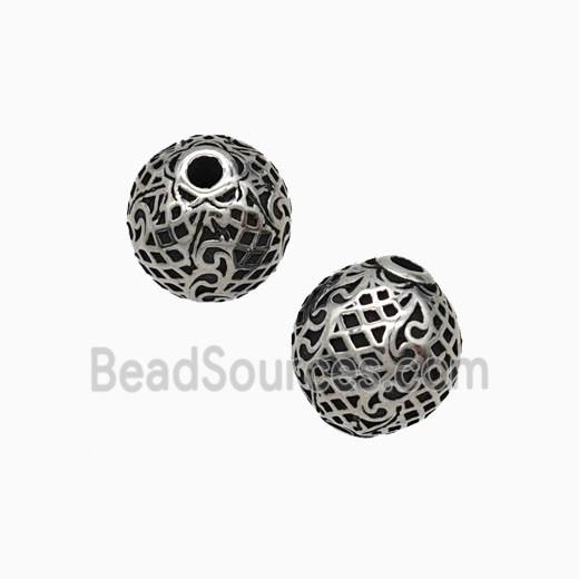 Stainless Steel Round Beads Antique Silver