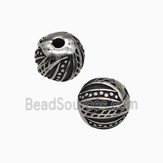 Stainless Steel Round Beads Antique Silver