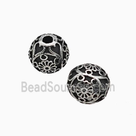 Stainless Steel Round Beads Antique Silver