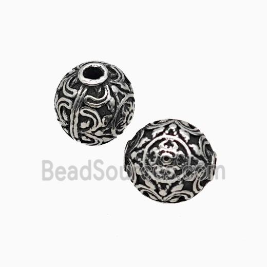 Stainless Steel Round Beads Antique Silver