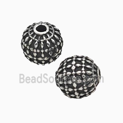 Stainless Steel Round Beads Antique Silver