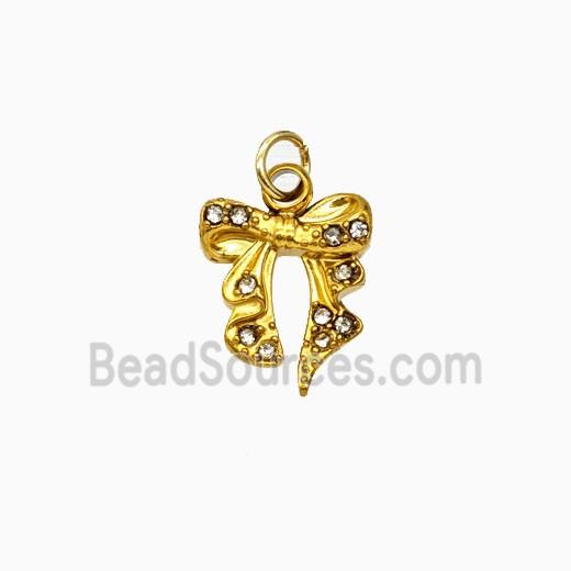 Stainless Steel Bowknot Pendant Pave Rhinestone Gold Plated