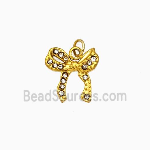 Stainless Steel Bowknot Pendant Pave Rhinestone Gold Plated