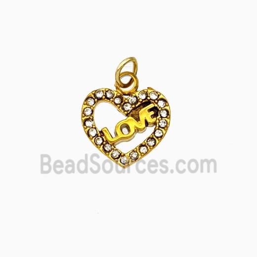 Stainless Steel Heart Pendant Pave Rhinestone LOVE Gold Plated