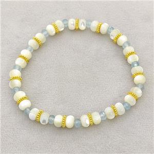MOP Shell Bracelets Stretchy Rondelle, approx 6mm
