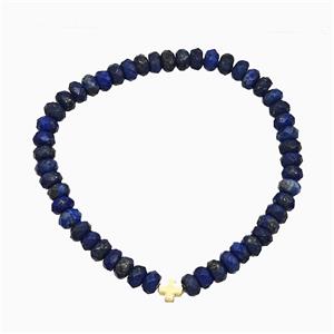 Natural Lapis Lazuli Bracelet With Cross Faceted Rondelle, approx 6mm, 4x6mm
