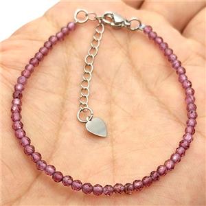 Natural Purple Garnet Bracelet With Copper Clasp, approx 3mm, 17-22cm length