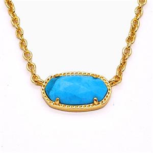 Blue Magnesite Turquoise Copper Necklace Gold Plated, approx 9-16mm, 45-50cm length
