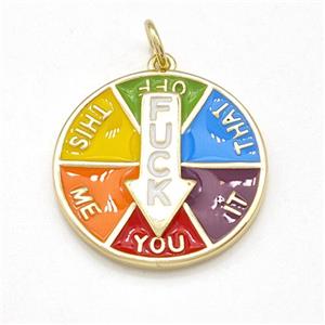 Lucky Wheel Rotatable Pin Arrows Copper Pendant Multicolor Enamel Gold Plated, approx 20mm