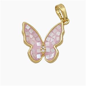 Copper Butterfly Pendant Pave Shell 18K Gold Plated, approx 16mm