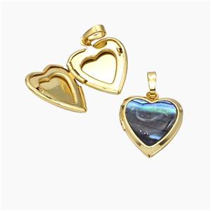 Copper Heart Locket Pendant Pave Shell 18K Gold Plated, approx 17mm