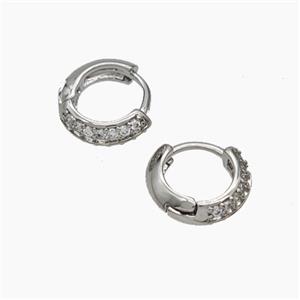 Copper Hoop Earrings Micropave Zirconia Platinum Plated, approx 10mm dia