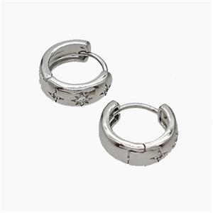 Copper Hoop Earrings Micropave Zirconia Platinum Plated, approx 14mm dia