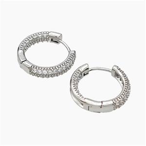 Copper Hoop Earrings Micropave Zirconia Platinum Plated, approx 17mm dia