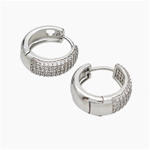 Copper Hoop Earrings Micropave Zirconia Platinum Plated, approx 6mm, 16mm dia