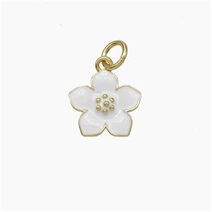 Copper Flower Pendant White Enamel Gold Plated, approx 11mm