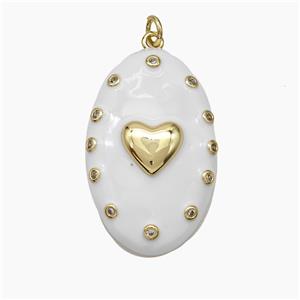 Copper Oval Pendant White Enamel Heart Gold Plated, approx 21-34mm