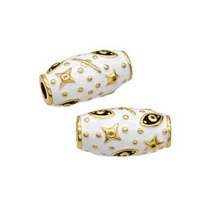 Copper Rice Beads White Enamel Star Eye Large Hole Gold Plated, approx 10-20mm, 4mm hole