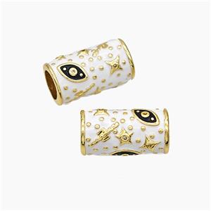 Copper Tube Beads White Enamel Star Eye Large Hole Gold Plated, approx 10-20mm, 7mm hole