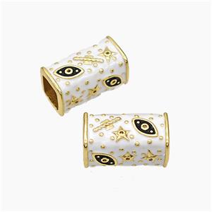 Copper Cuboid Beads White Enamel Star Eye Large Hole Gold Plated, approx 10-20mm, 7mm hole