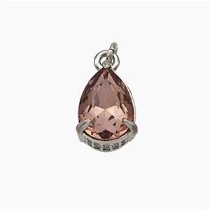 Champagne Cubic Zirconia Pendant Copper Teardrop Platinum Plated, approx 8-11mm