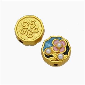 Copper Flower Beads Pave Pearlized Resin Painted Gold Plated, approx 10mm