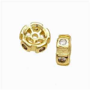 Copper Heishi Spacer Beads Micropave Zirconia Gold Plated, approx 8mm