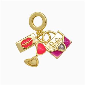 Enamel copper pendant, 18K gold plated, approx 6-12mm, 8mm dia