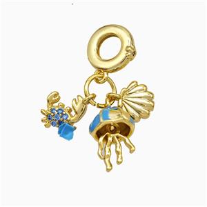 Enamel copper pendant, 18K gold plated, approx 8-10mm, 9mm dia