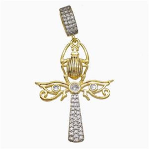 Copper Angel Wing And Ladybug Cross Pendant Pave Zirconia Gold Plated, approx 25-33mm, 7-9mm