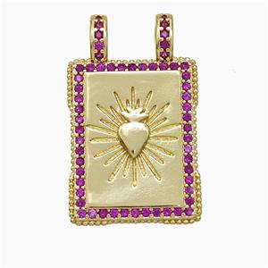 Copper Tarot Card Pendant Micropave Zirconia Heart 2loops Gold Plated, approx 17-26mm