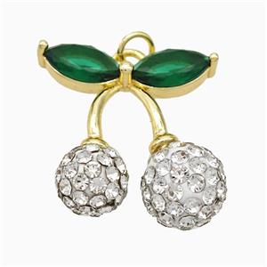 Copper Cherry Pendant Pave Rhinestone Gold Plated, approx 21-23mm