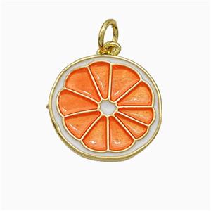 Copper Lemon Sliced Pendant Orange Painted Gold Plated, approx 15-16mm