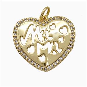 Copper Heart Pendant Pave Zirconia Mama Gold Plated, approx 20mm